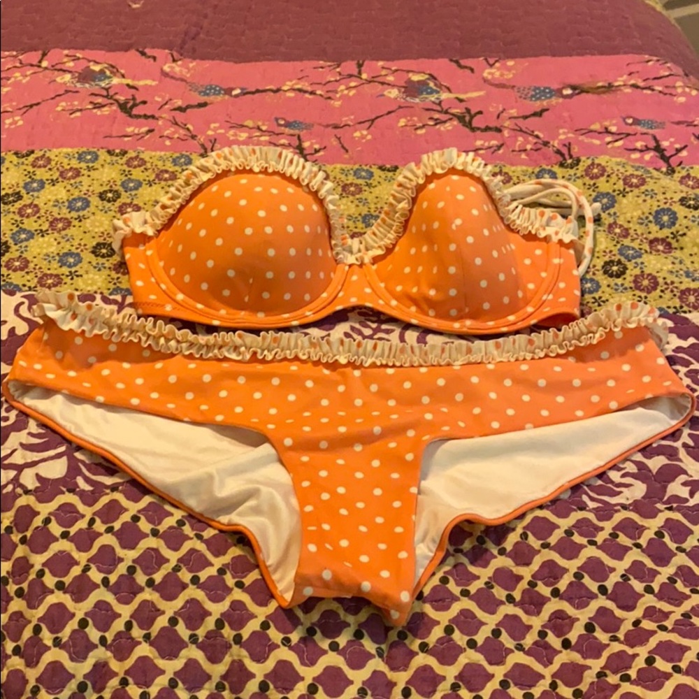 Cheeky Victoria’s Secret coral polka dot bikini